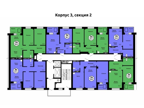 Типовая планировка этажа, секция 2
