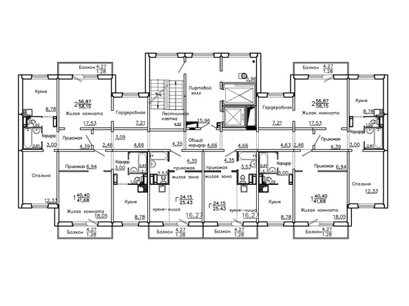 План Типовой этаж, секция 7 этажа