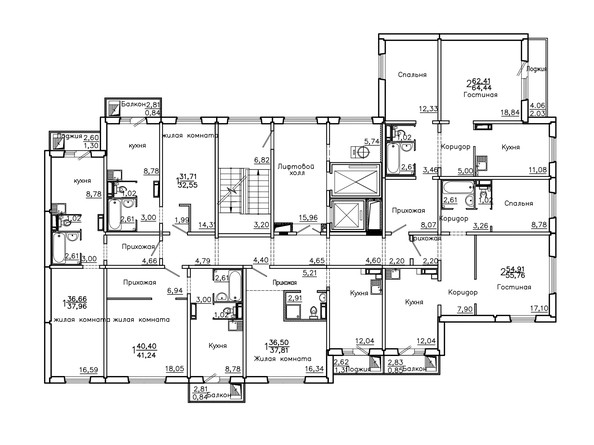 План Типовой этаж, секция 8 этажа