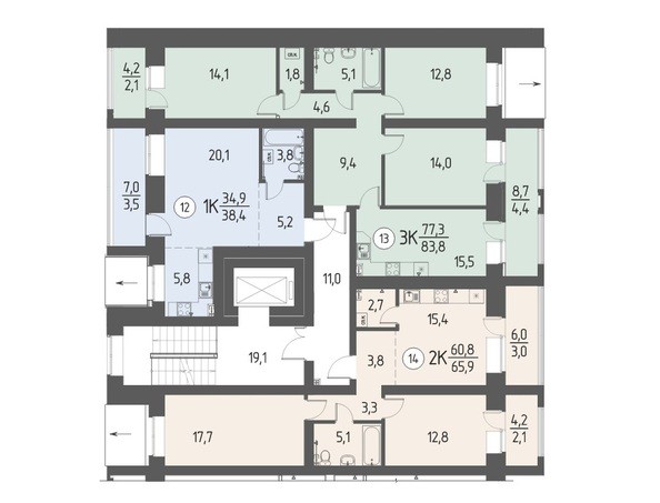 Планировка типового этажа, Секция 1