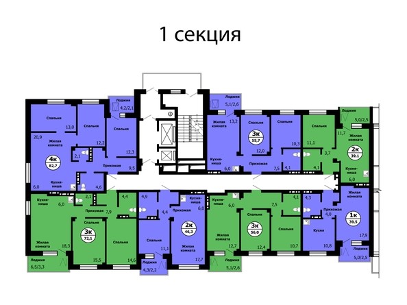 Планировка типового этажа, секция 1