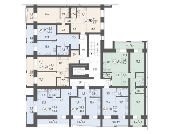 Планировка типового этажа, Секция 2