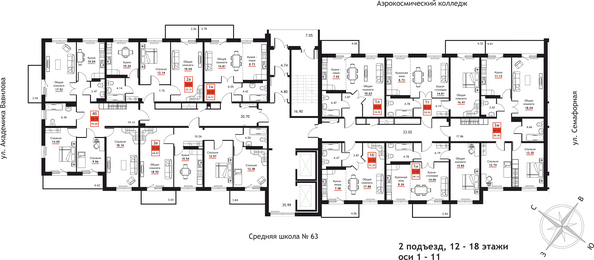 План 2-7 этажа 2 подъезд