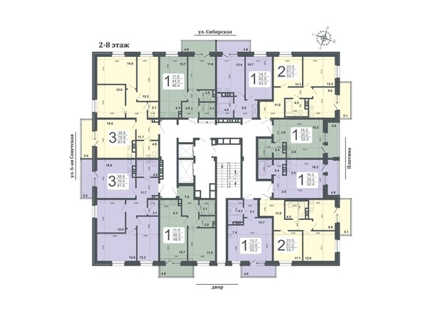 Планировка 2-8 этажей
