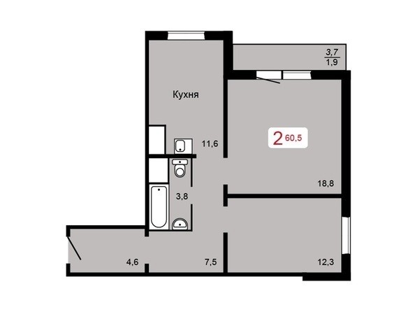 
   Продам 2-комнатную, 60.9 м², Мичурино, дом 2 строение 1

. Фото 1.