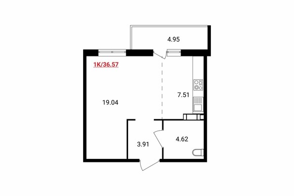 
   Продам 1-комнатную, 36.57 м², Аринский, дом 1 корпус 3

. Фото 2.