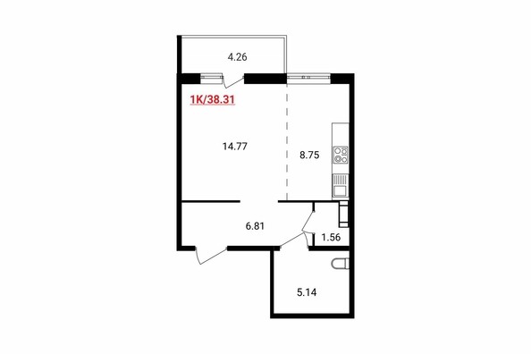 
   Продам 1-комнатную, 38.31 м², Аринский, дом 1 корпус 3

. Фото 2.