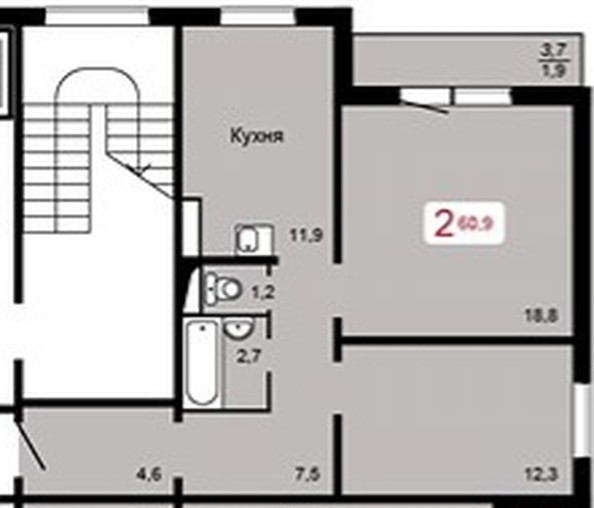 
   Продам 2-комнатную, 60.9 м², Аральская ул, 47

. Фото 1.