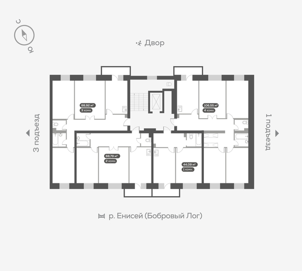 
  Продается 3-комн. квартира, 89.6 м², ЖК Академгородок, дом 6
. Фото 6.