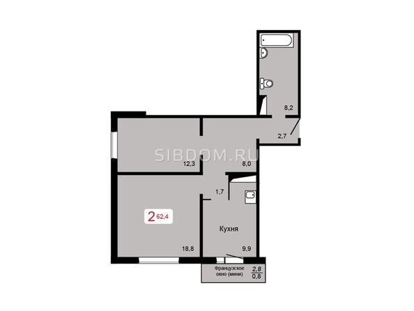 
   Продам 2-комнатную, 62.4 м², Мичурино, дом 2 строение 5

. Фото 1.