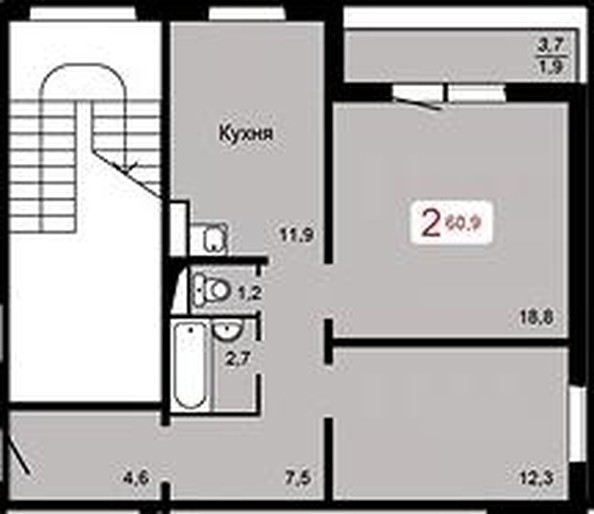 
   Продам 2-комнатную, 60.9 м², Мичурино, дом 2 строение 1

. Фото 1.