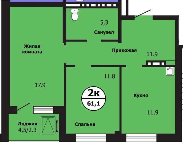 
   Продам 2-комнатную, 61.1 м², Лесников ул, 43

. Фото 2.