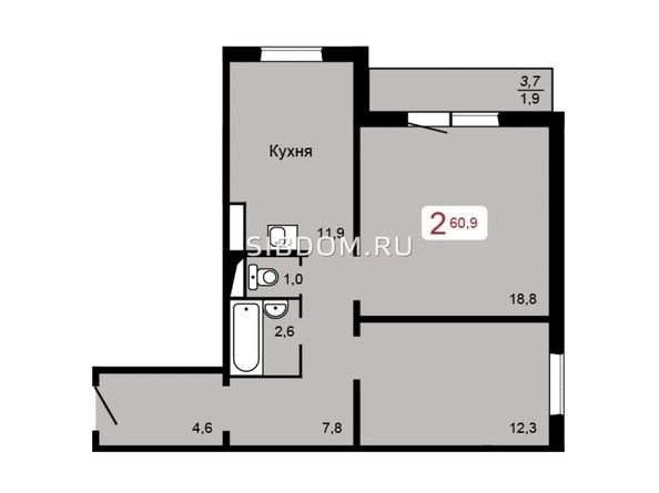 
   Продам 2-комнатную, 60.9 м², Мичурино, дом 2 строение 5

. Фото 4.