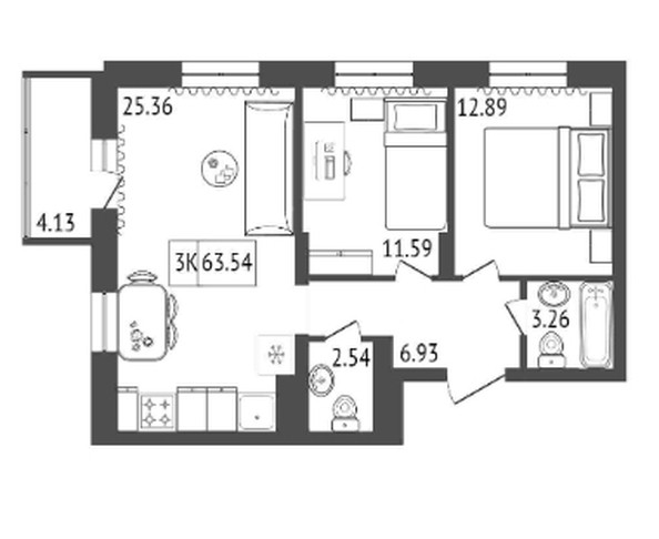 
   Продам 3-комнатную, 63.54 м², Свободный пр-кт, 66м

. Фото 1.