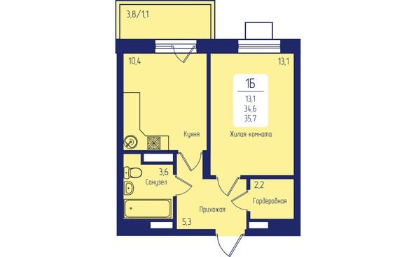 
   Продам 1-комнатную, 35.7 м², Univers (Универс), 2 квартал

. Фото 1.