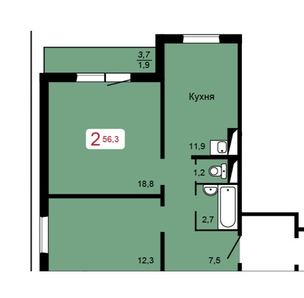 
   Продам 2-комнатную, 56.3 м², Мичурино, дом 2 строение 4

. Фото 1.