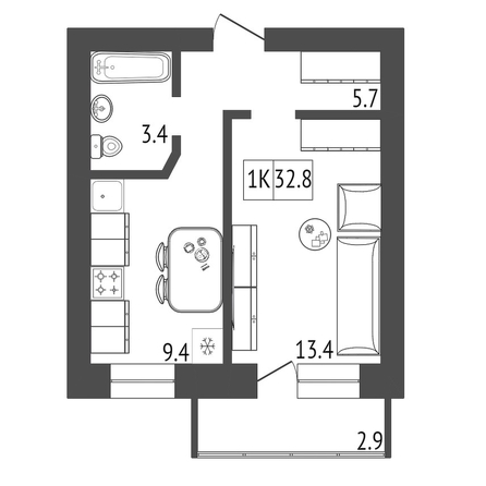 
   Продам 1-комнатную, 32.8 м², 60 лет образования СССР пр-кт, 48

. Фото 1.