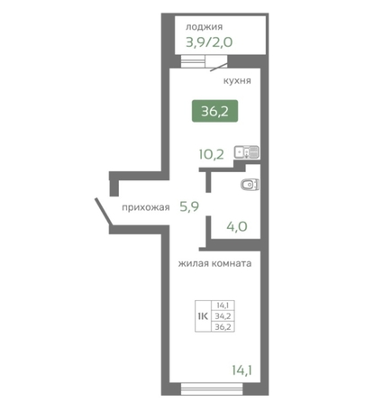 
   Продам 1-комнатную, 36 м², Кедр, дом 2

. Фото 1.