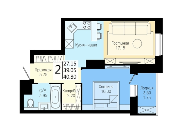 
   Продам 2-комнатную, 40.8 м², На Дудинской, дом 5

. Фото 1.