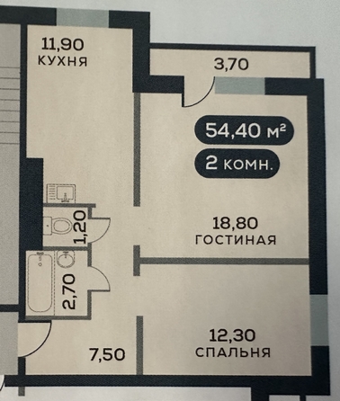 
   Продам 2-комнатную, 58.1 м², Белый квартал на Спандаряна, 2

. Фото 1.