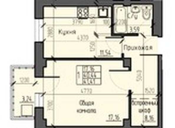 
   Продам 1-комнатную, 41.41 м², Новые Солонцы, дом 9

. Фото 1.