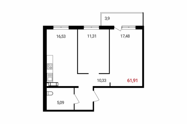 
   Продам 3-комнатную, 61.91 м², Соколовская ул, 20в

. Фото 1.