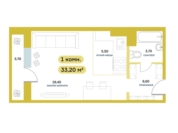 
   Продам 1-комнатную, 33.3 м², Вербная ул, 5

. Фото 2.