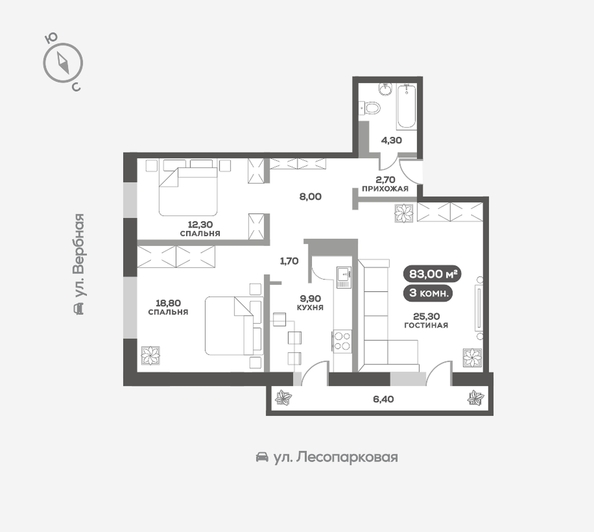 
   Продам 3-комнатную, 83 м², Белый квартал на Свободном, дом 3

. Фото 1.