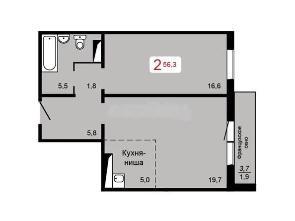 
   Продам 2-комнатную, 56.3 м², Мичурино, дом 2 строение 5

. Фото 1.