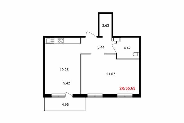 
   Продам 2-комнатную, 55.68 м², Соколовская ул, 20в

. Фото 1.