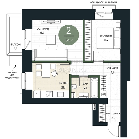 
   Продам 2-комнатную, 54.7 м², Калина Долина, дом 1

. Фото 1.