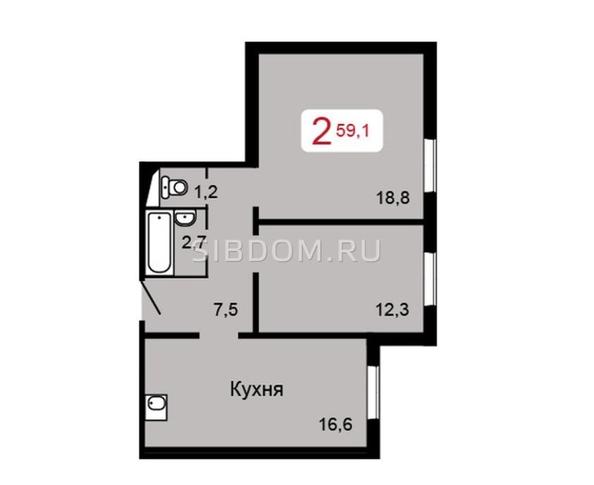 
   Продам 2-комнатную, 56.3 м², 60 лет Октября ул, 90

. Фото 4.