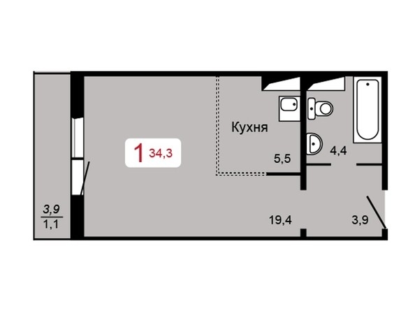 
   Продам студию, 34.3 м², Аральская ул, 51

. Фото 16.