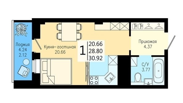 
   Продам студию, 30.92 м², На Дудинской, дом 5

. Фото 1.