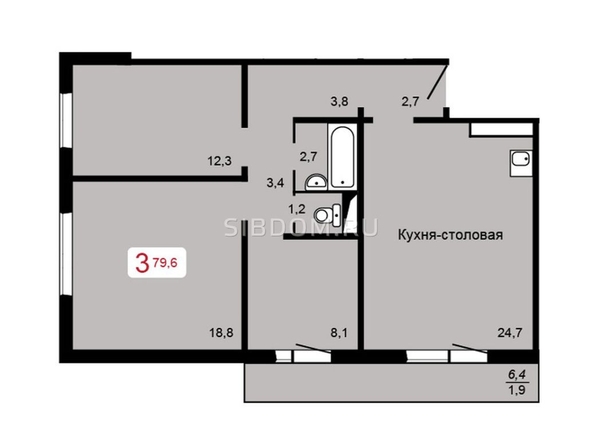 
   Продам 3-комнатную, 78.3 м², 60 лет Октября ул, оение 6

. Фото 3.