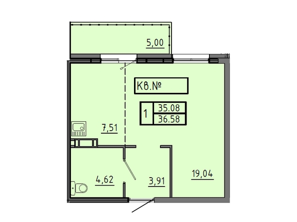 
   Продам 1-комнатную, 36.58 м², Соколовская ул, 20в

. Фото 1.