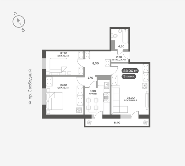 
   Продам 3-комнатную, 83.4 м², Вербная ул, 5

. Фото 1.