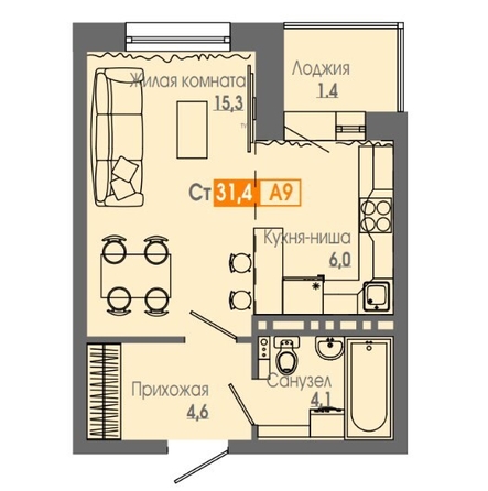 
   Продам 1-комнатную, 31.4 м², Мичуринские аллеи, дом 2

. Фото 10.