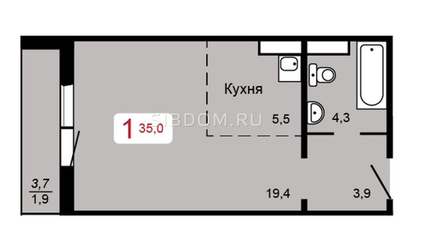 
   Продам студию, 35 м², 60 лет Октября ул, 90 к2

. Фото 4.