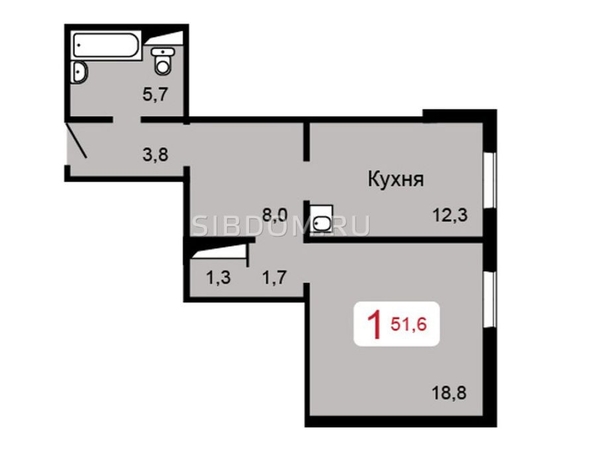 
   Продам 1-комнатную, 51.6 м², 60 лет Октября ул, 90 к2

. Фото 6.