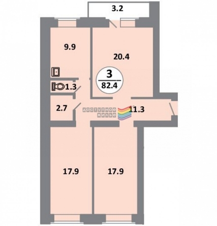 
   Продам 3-комнатную, 82.4 м², 60 лет образования СССР пр-кт, 48

. Фото 1.