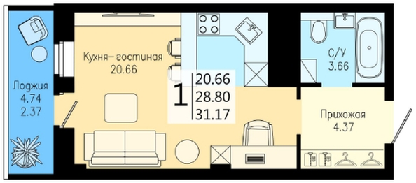 
  Продается студия, 31.17 м², ЖК На Дудинской, дом 4
. Фото 21.