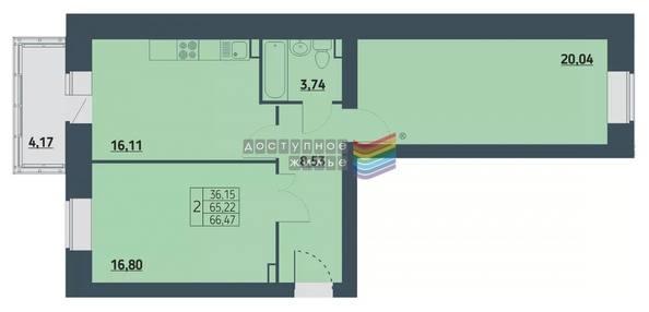 
   Продам 2-комнатную, 66.47 м², Светлова ул, 2

. Фото 16.