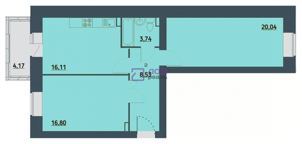 
   Продам 2-комнатную, 66.47 м², Светлова ул, 2

. Фото 17.