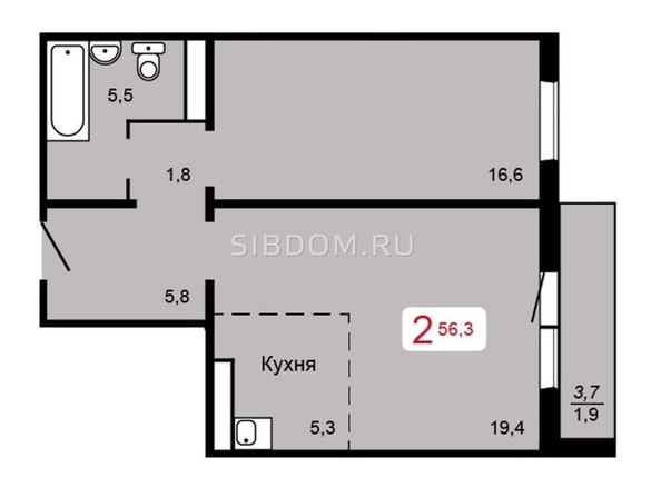 
   Продам 2-комнатную, 56.3 м², 60 лет Октября ул, 86а

. Фото 6.