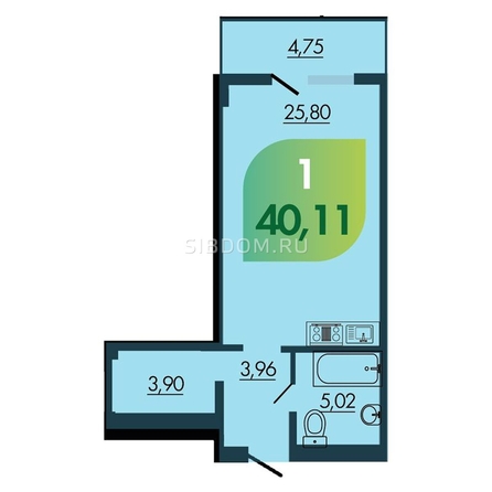 
   Продам студию, 40.11 м², Аллея Парк, 1 этап

. Фото 1.