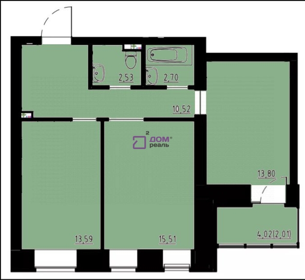 
   Продам 2-комнатную, 60.66 м², Хвоя, 2 этап, дом 3

. Фото 1.