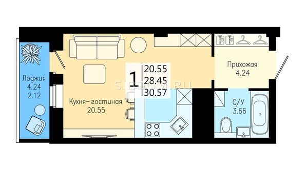 
   Продам студию, 31 м², На Дудинской, дом 5

. Фото 1.