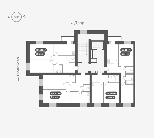 
   Продам 2-комнатную, 68.87 м², Сити-квартал на Взлетной, дом 1

. Фото 14.