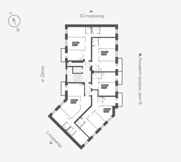 
   Продам 3-комнатную, 76.3 м², Академгородок ул, 74

. Фото 4.